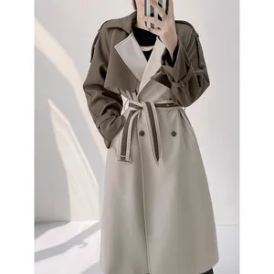 Beige Color Block Long Over-the-Knie Trenchcoat Damen Herbst Neue Damen bekleidung Retro hochwertige Profil Damen mäntel