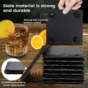Wholesale Waterproof European Style Set Hexagon Square Circle Heart <b>Black</b> Slate <b>Coasters</b> Bulk Offset Printed Promotions - Product Image 3