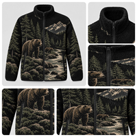 Veste d'hiver en polaire sherpa jacquard motif ours pour homme, fermeture éclair intégrale, pour activités forestières et aquatiques, personnalisable, marque privée, fabricant OEM ODM