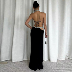 ชุดเดรสยาวแบบผูกหลังประดับคริสตัล คอสูง ดีไซน์เว้าหลัง แต่งระบายหรูหรา ทรงเข้ารูป - Product Image 5