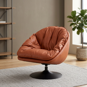 Sillón Moderno de Piel Sintética con Base Metálica Giratoria, Mueble de Salón con Respaldo Sólido y Asiento Cómodo para el Hogar - Product Image 4