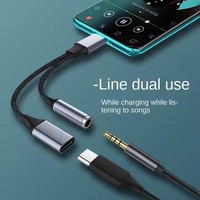 Kabel pengisi daya cepat, kabel AUX USB 2 dalam 1 untuk earphone Android, adaptor tipe-c ke 3.5mm PD 60W isi daya Cepat