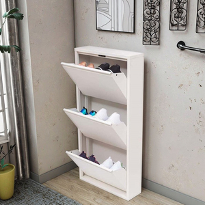 Armadio <span class=keywords><strong>Scarpiera</strong></span> Salvaspazio Bianco Moderno a 3 Ante in Legno, Mobile Portascarpe a 3 Livelli per l'Ingresso, Arredamento Domestico Salvaspazio - Product Image 1