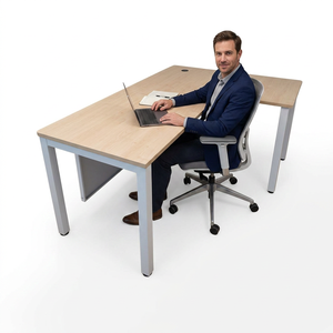Mesa de Conferencia en Forma de L con Superficie de Chapa de Madera y Patas Metálicas, Muebles de Oficina Contemporáneos para Uso Comercial - Product Image 1