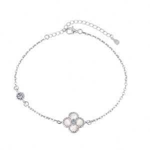 Dylam Top Pick Women 925 Sterling Silver Rhodium Champagne Plated 5A Zirconia Four <b>Clover</b> Agate Pendant <b>Bracelet</b> - Product Image 1