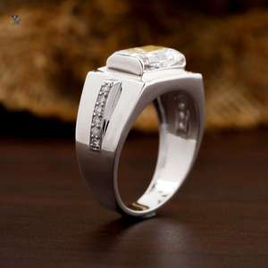 3.58 TDW Radiant & Round Cut Bague de fiançailles en diamant pour hommes Réglage de la barre en or blanc 18 carats Cvd/HphtDiamond Lab Stone - Product Image 6