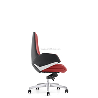 Chaise de bureau ergonomique moderne rouge et noire, dossier moyen, en cuir PU, pour conférence, réunion, visiteur, avec roulettes