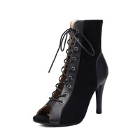 Bottes de danse latine pour femmes, en daim, pour la salle de bal, salsa, tango, jazz, talons hauts, bottes en mesh, danse moderne