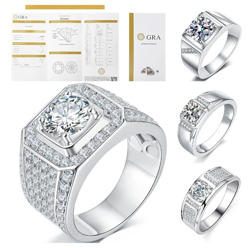 Anel de Moissanite para Homens Casamento VVS Diamante Noivado