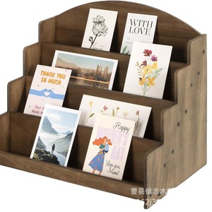 Wooden Multi Layer Display Rack 4 Layers <b>Desktop</b> <b>Shelf</b> For Bookstore Greeting Card Storage - Product Image 2