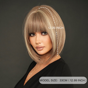 วิกผมบ๊อบสีน้ำตาลทองตรง ยี่ห้อ Yaki  ขนาด 12 นิ้ว <span class=keywords><strong>ผม</strong></span><span class=keywords><strong>สั้น</strong></span>สังเคราะห์ธรรมชาติ ความหนาแน่น 150% ใยทนความร้อนสูง  แบบมีเลเยอร์  ผลิตด้วยเครื่องจักร - Product Image 5