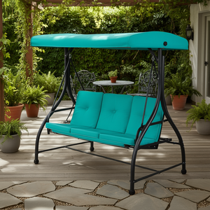 Silla Columpio de Jardín Metálica de 3 Plazas DB con Toldo, Muebles de Patio para Exteriores, Cojines de PVC Resistentes a la Intemperie, Diseño Contemporáneo - Product Image 2