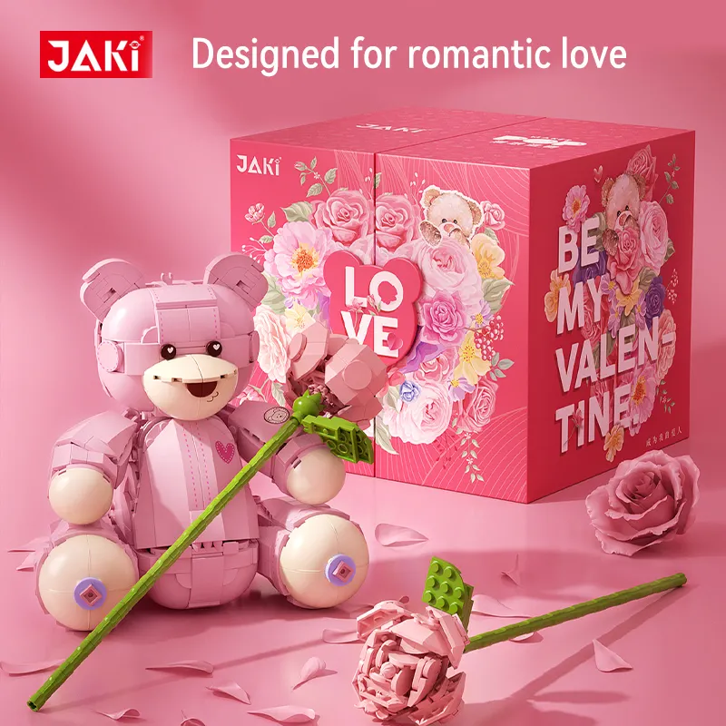 JAKI DIY Women Valentine Day Little pink bear cartoon Building Blocks Brick Toy Sets toys for kids