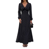 Nouvelle Robe Longue Élégante et Sexy pour Femme, Col en V, à Pois, Taille Haute, Coupe Trapèze, Collection Automne/Hiver