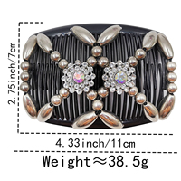 IFOND Peigne à cheveux élastique double rangée pour chignon, style européen, fait main, avec perles en strass et motifs géométriques, pour femmes