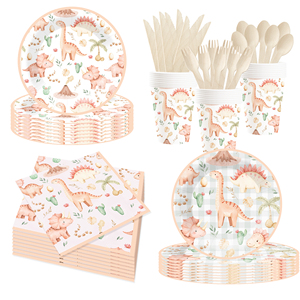 DAMAI - Juego de Vajilla Desechable con Diseño de Animales, Platos de Papel para Postre, Vasos y Servilletas con Lindo Estampado de Dinosaurios para Fiestas - Product Image 2