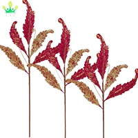 Noël paillettes feuilles choix feuille artificielle longue tige rouge or Branches florales arbre de noël vacances mariage nouvel an bricolage décor