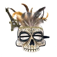 Masque de mascarade vintage, demi-visage avec plumes, déguisement Halloween