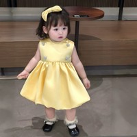 Robe de princesse bouffante jaune pour bébé fille, style coréen, sans manches, pour le 1er anniversaire, demoiselle d'honneur