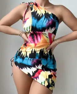New Cổ Phiếu In Ống Top Bandeau Đồ Bơi Brazil Bộ Bikini 3 Mảnh Áo Tắm Một Vai Bãi Biển Ăn Mặc