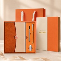 Coffret Cadeau d'Affaires Texture Vieillie : Carnet A5 en Cuir PU, Stylo Métallique, Clé USB, Recharge de Stylo, Fermoir en Pierre Précieuse – Idéal pour Entreprises