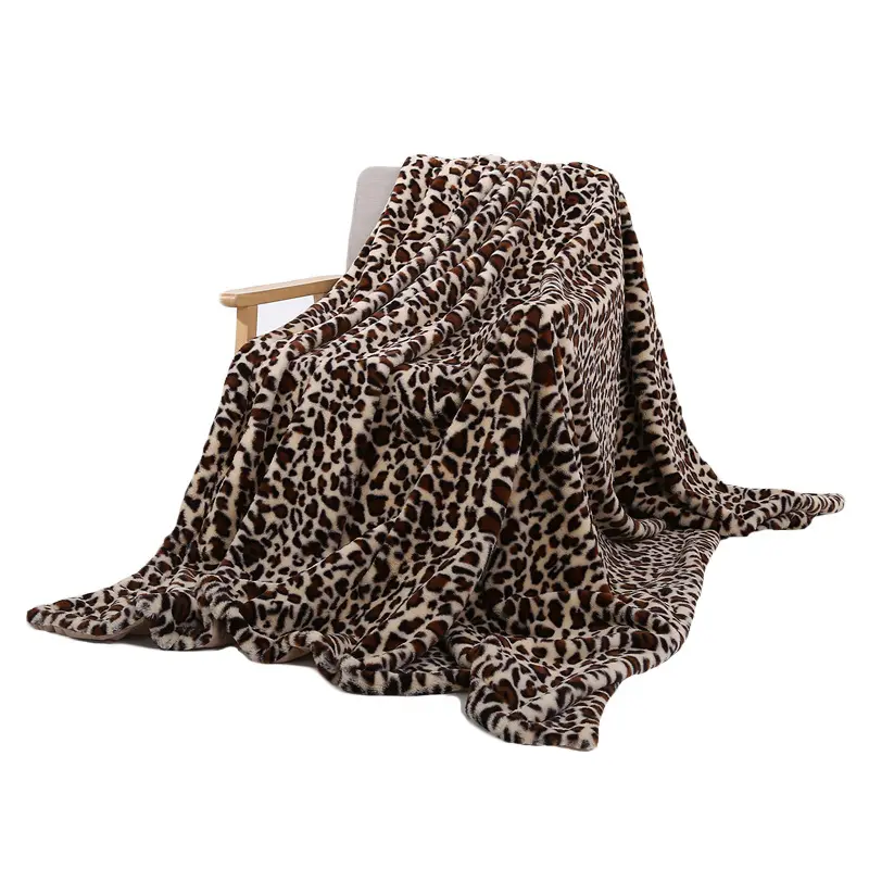 Sofá Fofo Cobertor Cobertores Para O Inverno Leopardo Impressão Faux Rabbit Fur Crystal Velvet