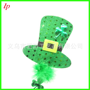 Bandeau chapeau trèfle irlandais avec plumes et paillettes, mini chapeau haut de forme, accessoire de tête pour la fête de la Saint-Patrick, unisexe, printemps-été - Product Image 3