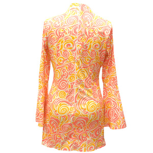 Conjunto de Disfraz Hippie de los 70 para Mujer, Vestido Mini con Mangas Campana, Estampado en Espiral Rosa y Amarillo, para Festival de Música o Espectáculo - Product Image 2