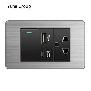 Panel de aluminio cepillado, interruptor tailandés, toma de corriente para computadora, toma de corriente de pared con USB tipo C - Product Image 3