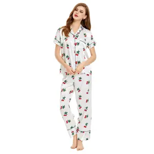 OEMカスタムパジャマ半袖ロングパンツファンシーかわいいパジャマ女の子用パジャマシルクパジャマ女性用