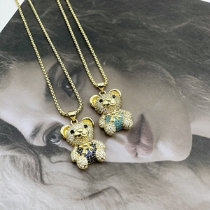 패션 마이크로 인셋 풀 주얼리 귀여운 곰 다이아몬드 목걸이 구리 비즈 체인 18k 금도금 펜던트 목걸이 (여성용) - Product Image 2