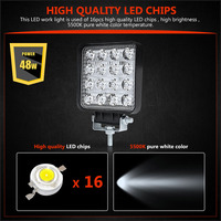 Barre lumineuse de travail LED 4 pouces 48W, projecteur rond carré 42W à faisceau large et concentré, lampe de travail pour voiture tout-terrain 4x4, barre LED 24V 12V