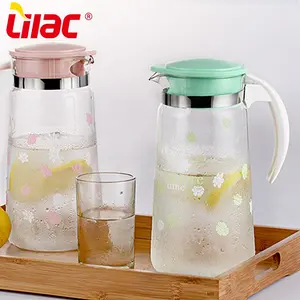 丁香BSCI SGS LFGB 1400毫升果汁饮用玻璃器皿套装韩国带盖水罐