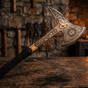 Steel Craft International Industrial Customizable Outdoor Carbon Steel Viking Axe <b>Etched</b> Head Wood Handle Camping Hunting Mini - Product Image 3