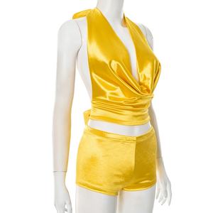 Viviblook D25ST250 2025 New Women's <b>Sexy</b> Halter Swinging Collar Lace up Top <b>Tight</b> Shorts Two Piece Set - Product Image 3