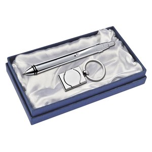 Set di penna a sfera cromata e portachiavi in confezione regalo, strumento di scrittura di alta qualità con anello portachiavi in metallo per uomo, regali aziendali - Product Image 1