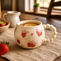 Mug en céramique personnalisé en forme de gourde avec poignée à perles, motif damier, peint à la main, en grès ondulé, tasse à café
