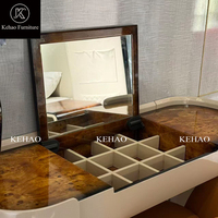 Coiffeuse de luxe italienne avec miroir rabattable, placage de bois de palisandre, et tabouret, pour villa, chambre et hôtel