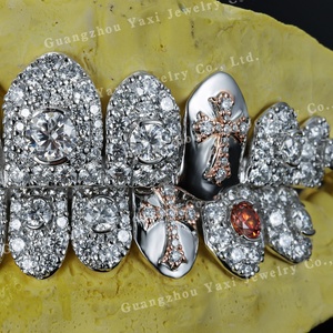 <span class=keywords><strong>Grillz</strong></span> Hip Hop Iced en forme de croix, personnalisé en usine, avec moissanite rouge VVS, 10 sur 10, en argent S925 et or massif certifié 10k 14k 18k - Product Image 4