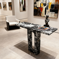 Table Console d'Entrée de Luxe en Marbre Noir Naturel, Sur Mesure, Style Minimaliste Moderne