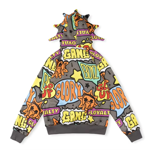 Sweat à capuche zippé intégral doublé et respirant Glo Gang Glory Winter, imprimé dessin animé de haute qualité, 100 % coton imperméable - Product Image 2