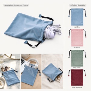 Velvet <b>Drawstring</b> Pouch Small Gift Bag Jewelry Packaging Bag Anti Static Lining Double Cord 5 Colors Custom Logo Wholesale - Product Image 1