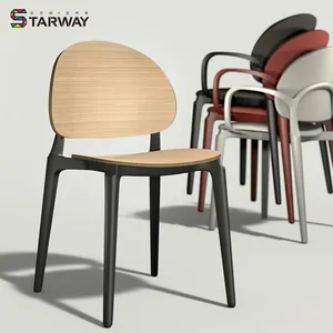 Wholesale Home Furniture Cafe Chairs Simple Arm Plastic Plywood Dining Room Chair Restaurant Wood Chairs