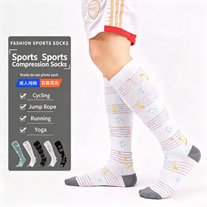 Fashion Sports Compression <b>Socks</b> Knee High Printed Music Notes Design Breathable Spandex Polyester Cycling <b>Running</b> Yoga <b>Socks</b> - Product Image 1