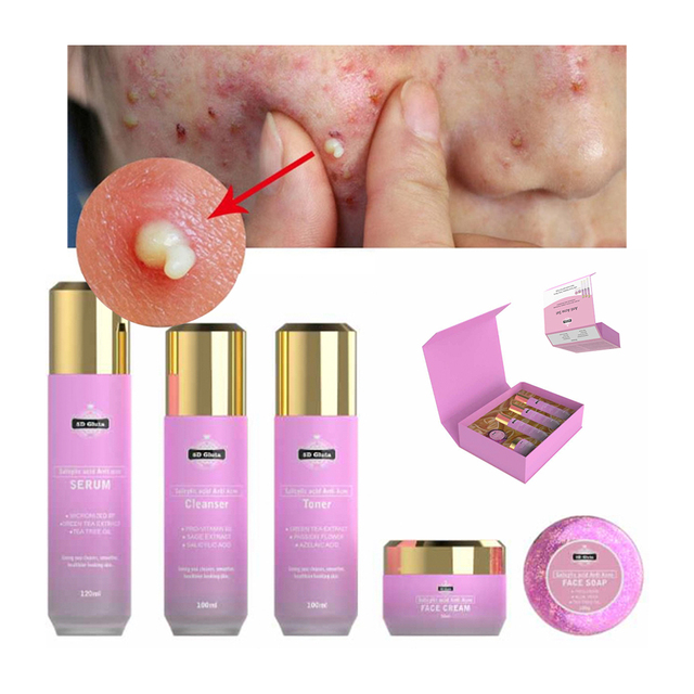 Smaller MOQ OEM Private Label Logo 5D Gluta Super Stronger Anti-Acne Professional Facial Skincare Set Removing Pimples Wrinkles