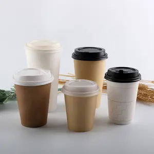 Enkele/Dubbele 100% Composteerbaar Plantaardig Pla Geïsoleerde Hete Koffiekop En Deksel Set 8Oz Papieren Beker