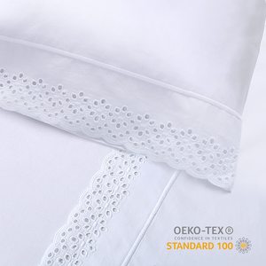 Qsy 100% Combed Cotton percale tấm thiết lập màu trắng sâu túi thêu ren tấm sắc nét mát mẻ thoáng khí Khăn trải giường - Product Image 6