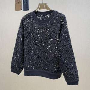 Pull en <span class=keywords><strong>laine</strong></span> à col rond à manches longues élégant et luxueux pour femmes B*C avec broderie creuse à paillettes, pull d'automne - Product Image 5