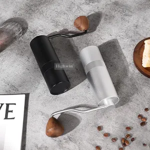 Coffee HIGHWIN Steel Burr Aluminum Alloy Body Manual Coffee Bean Grinder With Solid Wood Handle