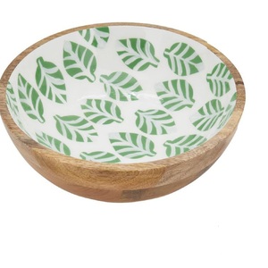 Autocollant en émail imprimé OEM/ODM pièce entière de grain de bois massif bols à fruits en bois d'acacia ensemble de bols à salade ronds - Product Image 1